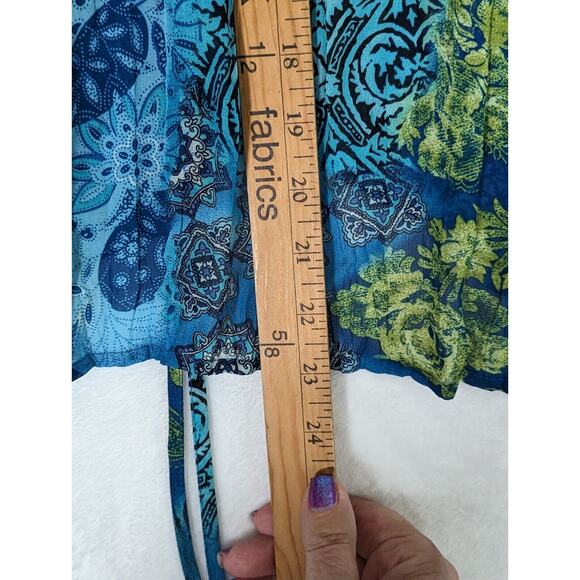 Nue Options Sheer Top Over shirt/Jacket Bust 40".Cback 23". Sleeves18"Blu/Green - Picture 5 of 10